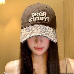 Letter Embroidery Leopard Print Baseball Cap